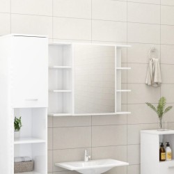 vidaXL Armario espejo baño contrachapada blanco brillo 80x20,5x64 cm