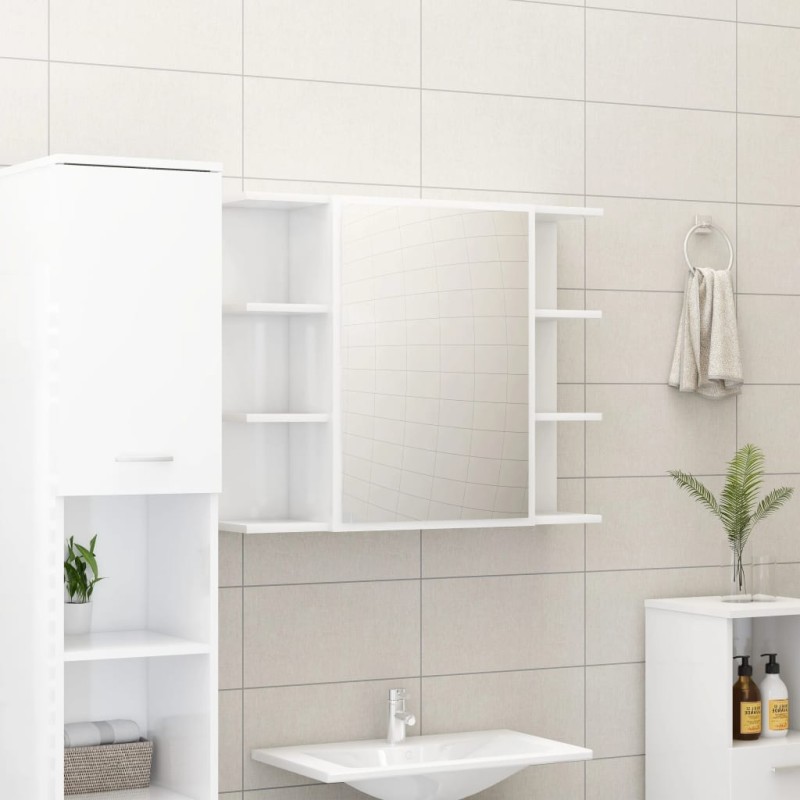 vidaXL Armario espejo baño contrachapada blanco brillo 80x20,5x64 cm vidaXL Armario espejo baño contrachapada blanco brillo 80x20,5x64 cm