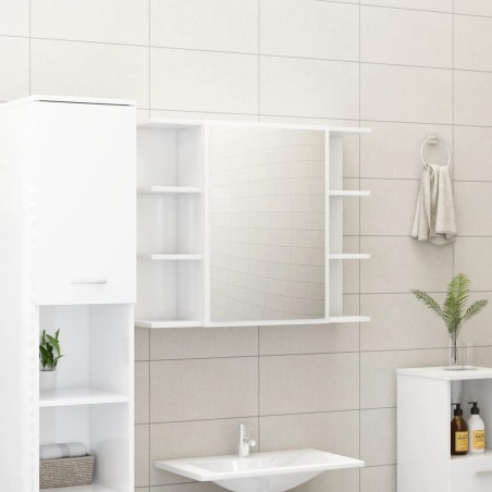 vidaXL Armario espejo baño contrachapada blanco brillo 80x20,5x64 cm