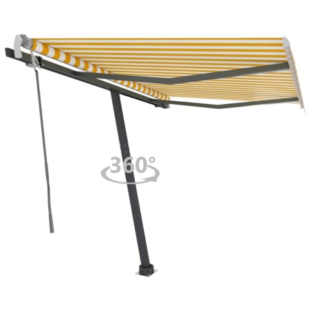 vidaXL Toldo de pie retráctil manual amarillo y blanco 300x250 cm