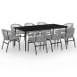 vidaXL Juego de comedor de jardín 9 piezas ratán sintético gris vidaXL Juego de comedor de jardín 9 piezas ratán sintético gris