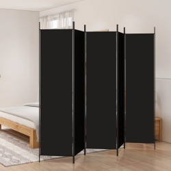 vidaXL Biombo divisor de 5 paneles de tela negro 250x200 cm