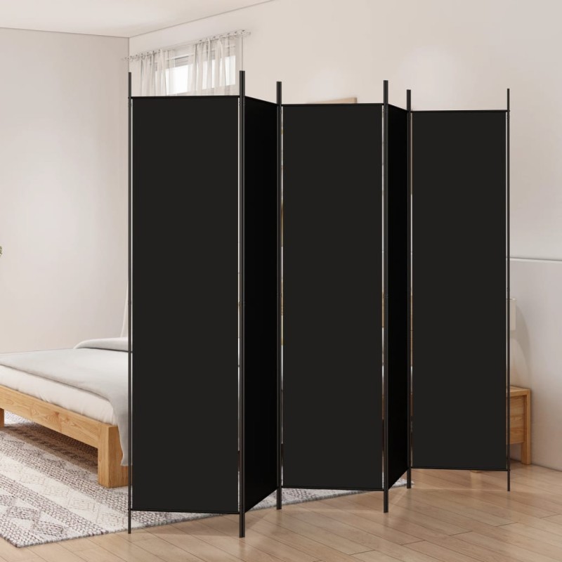 vidaXL Biombo divisor de 5 paneles de tela negro 250x200 cm vidaXL Biombo divisor de 5 paneles de tela negro 250x200 cm
