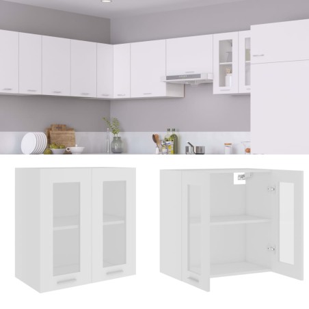 vidaXL Armario colgante vidrio y madera ingeniería blanco 60x31x60 cm