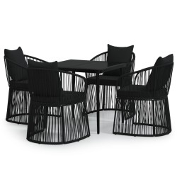 vidaXL Juego de comedor de jardín 5 piezas con cojines negro