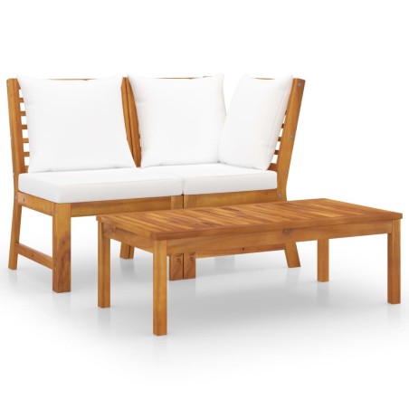 vidaXL Muebles de jardín 3 pzas madera maciza de acacia cojines crema 