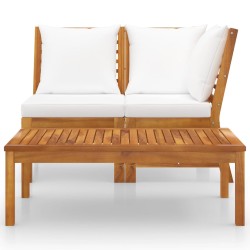 vidaXL Muebles de jardín 3 pzas madera maciza de acacia cojines crema 