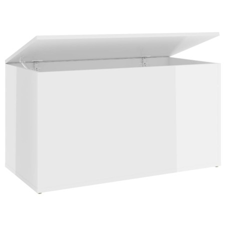 vidaXL Baúl almacenaje madera contrachapada blanco brillo 84x42x46 cm