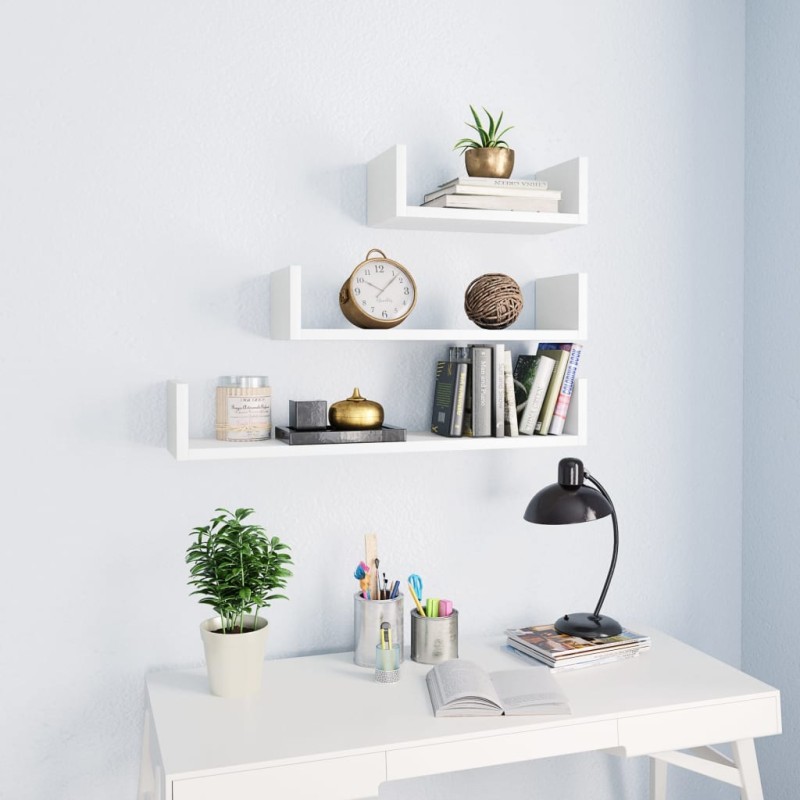 vidaXL Estante de pared 3 piezas madera contrachapada blanco vidaXL Estante de pared 3 piezas madera contrachapada blanco