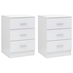 vidaXL Mesitas de noche 2 uds aglomerado blanco brillante 38x35x56 cm