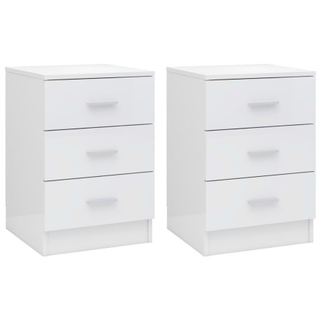 vidaXL Mesitas de noche 2 uds aglomerado blanco brillante 38x35x56 cm