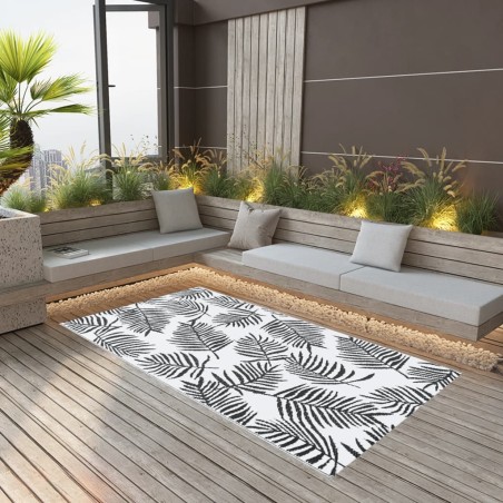 vidaXL Alfombra de exterior PP blanco y negro 160x230 cm
