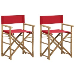 vidaXL Sillas de director plegables 2 piezas bambú y tela roja