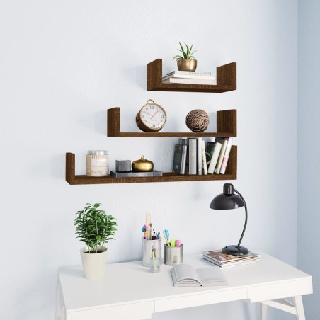vidaXL Estantes de pared 3 unidades madera contrachapada roble marrón