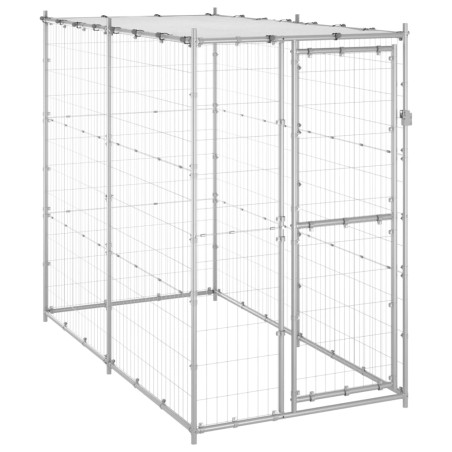 vidaXL Perrera de exterior acero galvanizado con techo 110x220x180 cm