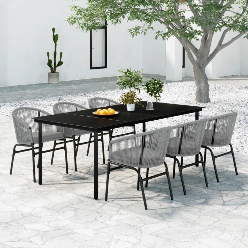 vidaXL Juego de comedor de jardín 7 piezas ratán sintético gris vidaXL Juego de comedor de jardín 7 piezas ratán sintético gris