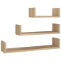 vidaXL Estantes de pared 3 piezas madera contrachapada color roble vidaXL Estantes de pared 3 piezas madera contrachapada color roble
