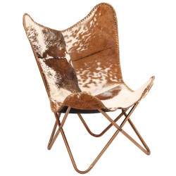 vidaXL Silla Butterfly de piel de cabra auténtica marrón y blanca  