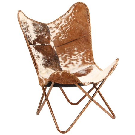 vidaXL Silla Butterfly de piel de cabra auténtica marrón y blanca  