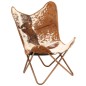 vidaXL Silla Butterfly de piel de cabra auténtica marrón y blanca vidaXL Silla Butterfly de piel de cabra auténtica marrón y blanca