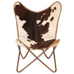 vidaXL Silla Butterfly de piel de cabra auténtica marrón y blanca  