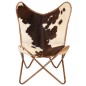 vidaXL Silla Butterfly de piel de cabra auténtica marrón y blanca vidaXL Silla Butterfly de piel de cabra auténtica marrón y blanca
