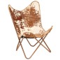 vidaXL Silla Butterfly de piel de cabra auténtica marrón y blanca vidaXL Silla Butterfly de piel de cabra auténtica marrón y blanca