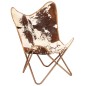 vidaXL Silla Butterfly de piel de cabra auténtica marrón y blanca vidaXL Silla Butterfly de piel de cabra auténtica marrón y blanca
