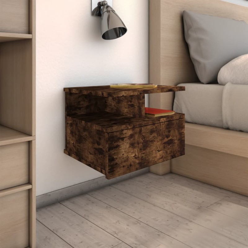 vidaXL Mesita de noche flotante 2 uds madera roble ahumado 40x31x27 cm vidaXL Mesita de noche flotante 2 uds madera roble ahumado 40x31x27 cm