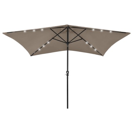 vidaXL Sombrilla con LED y poste de acero gris taupe 2x3 m