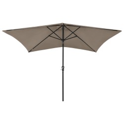 vidaXL Sombrilla con LED y poste de acero gris taupe 2x3 m