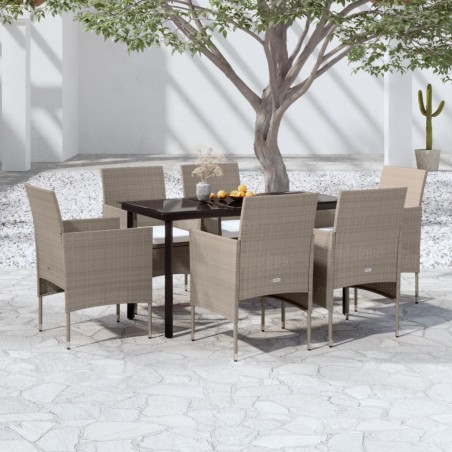 vidaXL Juego de comedor de jardín 7 piezas con cojines beige y negro