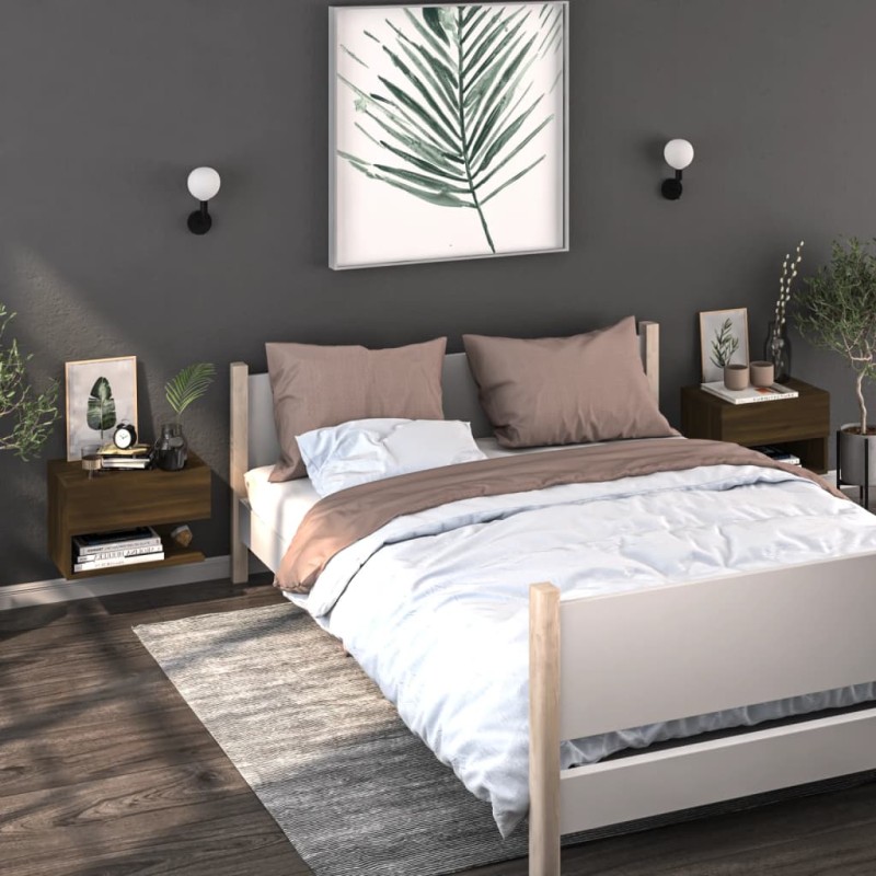 vidaXL Mesita de noche de pared 2 uds marrón oble vidaXL Mesita de noche de pared 2 uds marrón oble