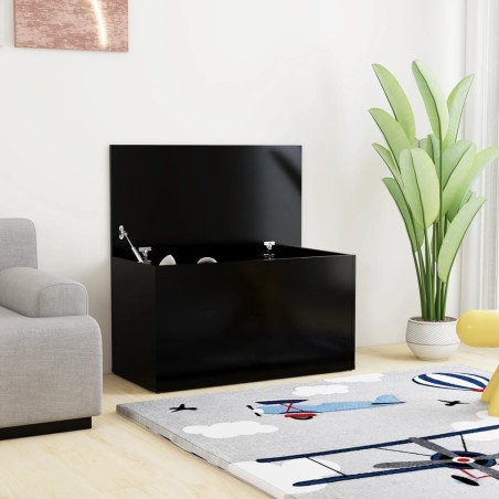 vidaXL Baúl de almacenamiento madera contrachapada negro 84x42x46 cm