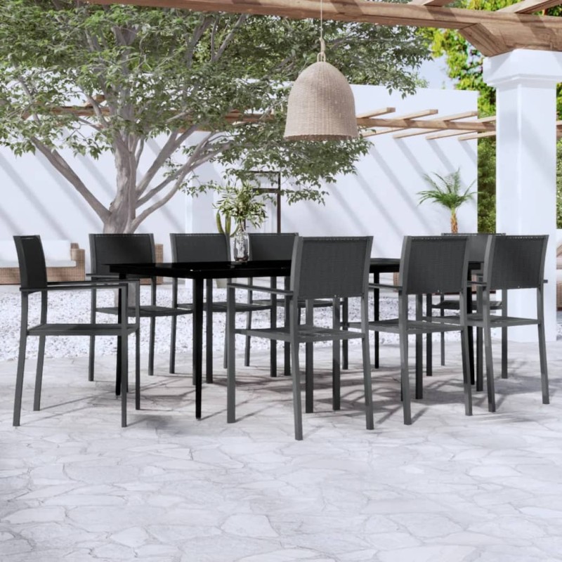 vidaXL Juego de comedor para jardín 9 piezas negro