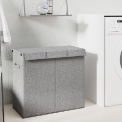 vidaXL Cesto ropa sucia plegable lino sintético gris 64,5x34,5x59 cm