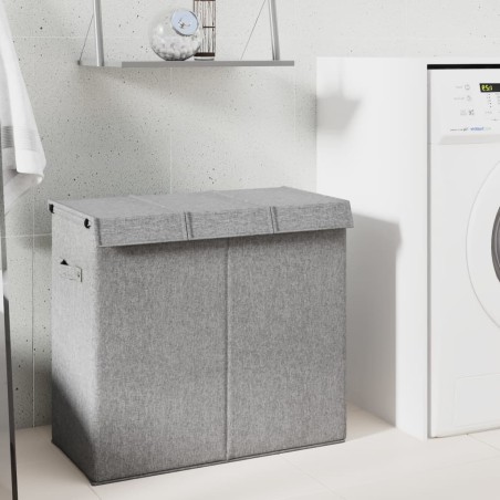 vidaXL Cesto ropa sucia plegable lino sintético gris 64,5x34,5x59 cm