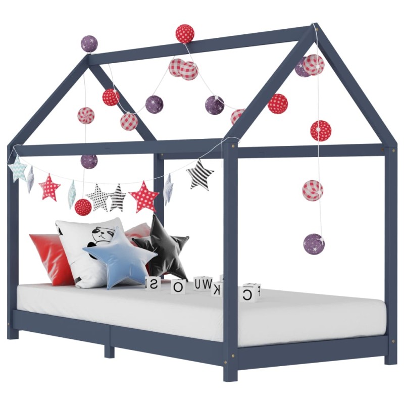 vidaXL Estructura de cama infantil madera maciza pino gris 90x200 cm vidaXL Estructura de cama infantil madera maciza pino gris 90x200 cm