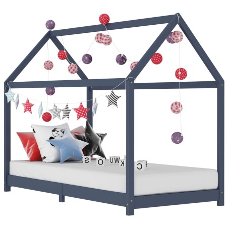 vidaXL Estructura de cama infantil madera maciza pino gris 90x200 cm