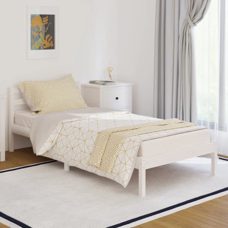 vidaXL Estructura de cama madera maciza de pino blanco 90x200 cm vidaXL Estructura de cama madera maciza de pino blanco 90x200 cm