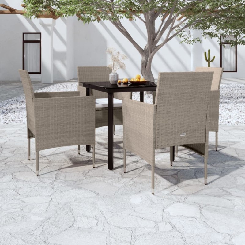 vidaXL Juego de comedor de jardín 5 piezas con cojines beige y negro vidaXL Juego de comedor de jardín 5 piezas con cojines beige y negro