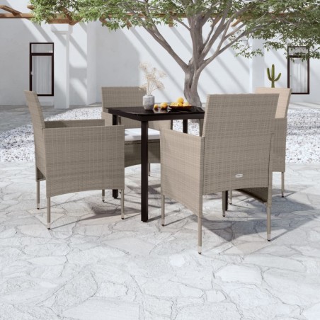 vidaXL Juego de comedor de jardín 5 piezas con cojines beige y negro