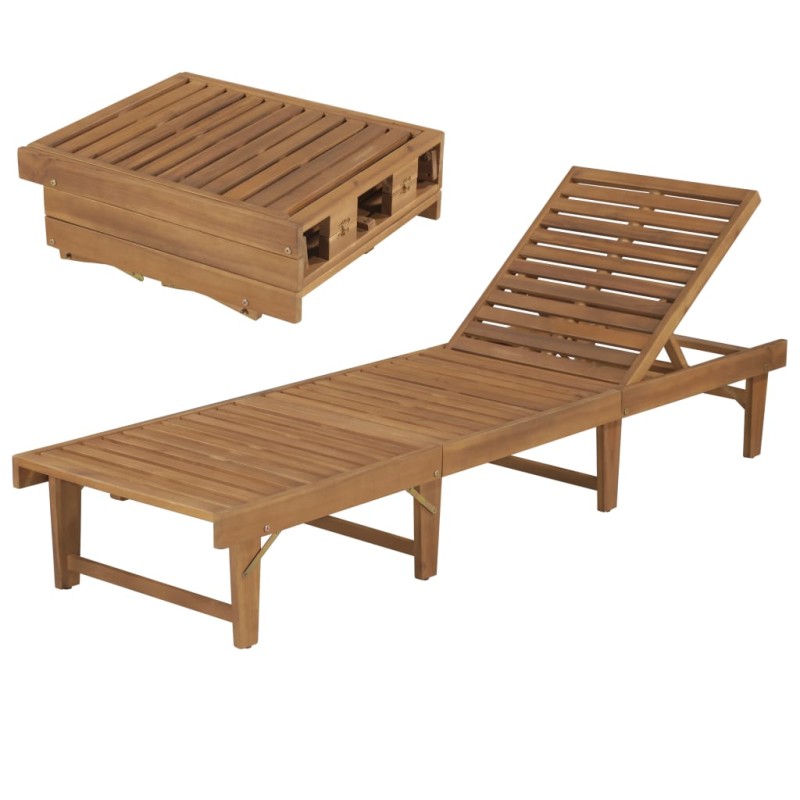 vidaXL Tumbona plegable de madera maciza de acacia vidaXL Tumbona plegable de madera maciza de acacia