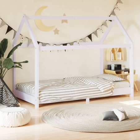vidaXL Estructura de cama infantil madera maciza pino blanco 70x140 cm