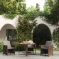 vidaXL Mesa de jardín ratán sintético y vidrio marrón 109x107x74 cm vidaXL Mesa de jardín ratán sintético y vidrio marrón 109x107x74 cm