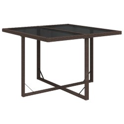 vidaXL Mesa de jardín ratán sintético y vidrio marrón 109x107x74 cm