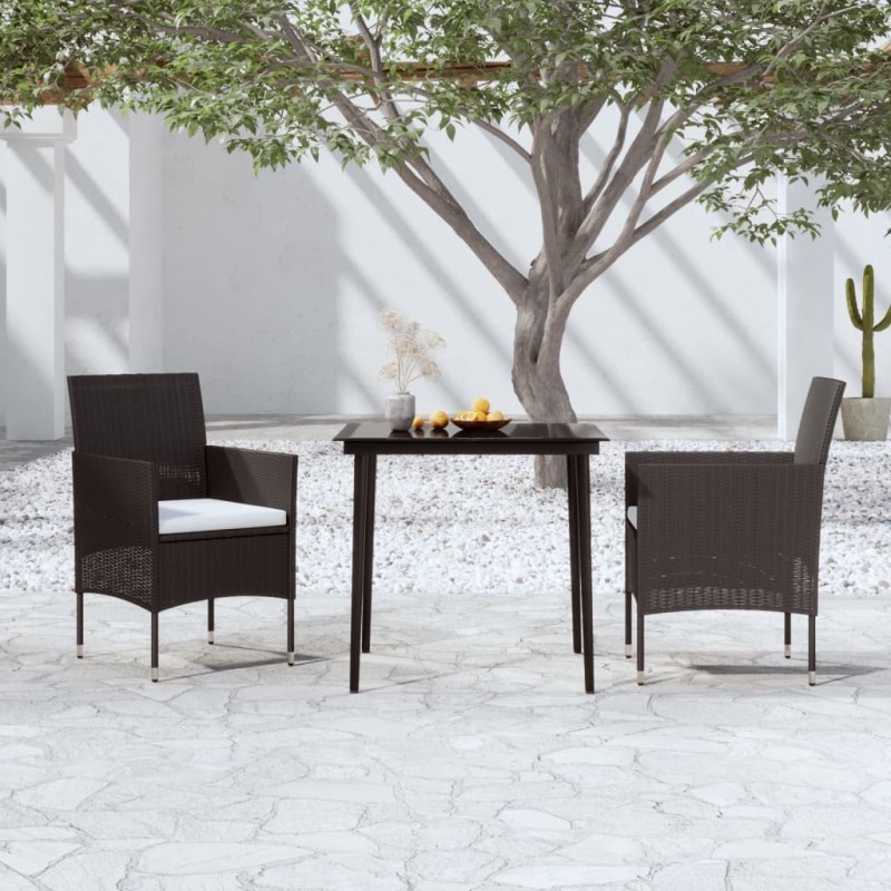 vidaXL Juego de comedor de jardín 3 piezas con cojines negro vidaXL Juego de comedor de jardín 3 piezas con cojines negro