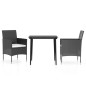 vidaXL Juego de comedor de jardín 3 piezas con cojines negro vidaXL Juego de comedor de jardín 3 piezas con cojines negro