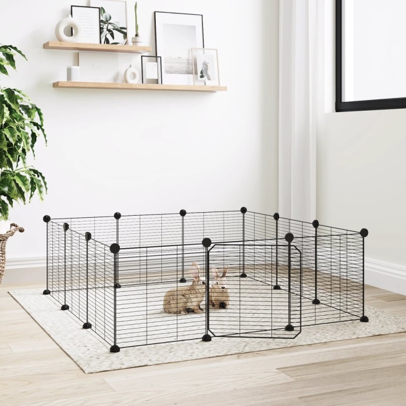 vidaXL Jaula para mascotas de 12 paneles puerta acero negro 35x35cm