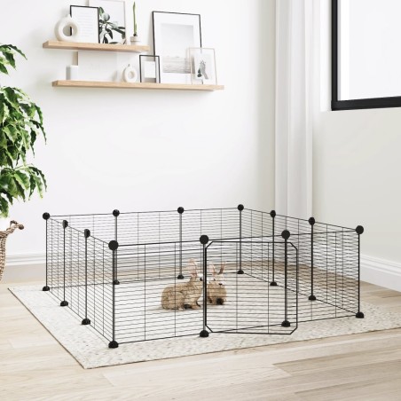 vidaXL Jaula para mascotas de 12 paneles puerta acero negro 35x35cm
